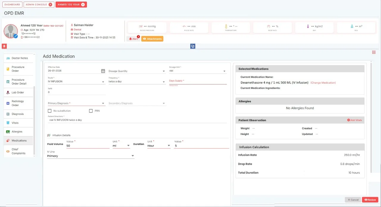Medication tab in the IPD EMR