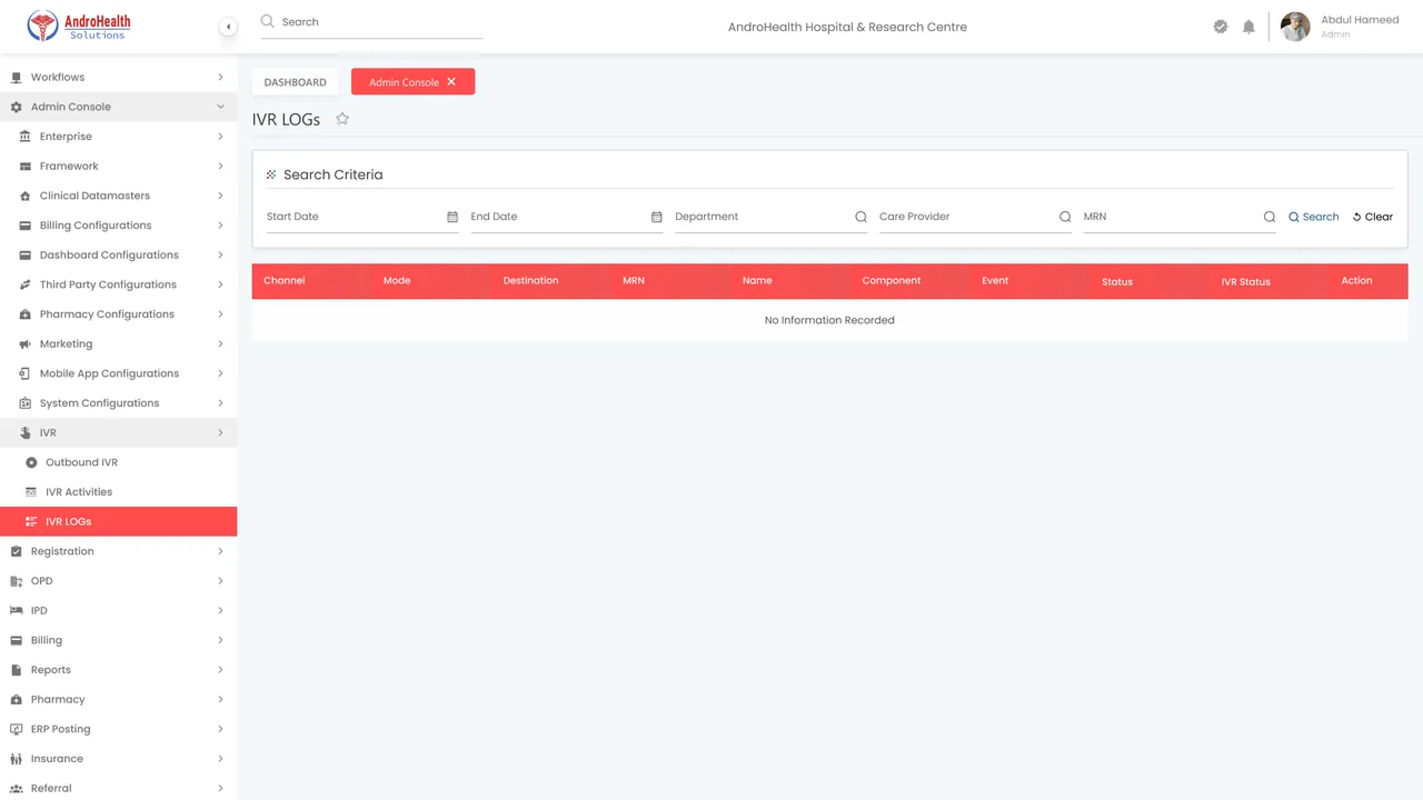IVR Logs list of all outbound transactions
