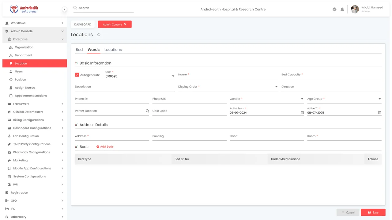 Add Ward form in AndroHealth