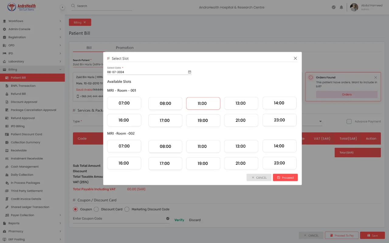 Selecting an available slot for a location-based appointment