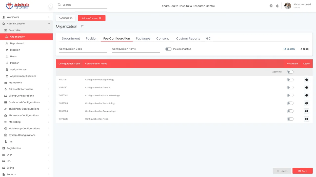Fee Configuration for a child organization