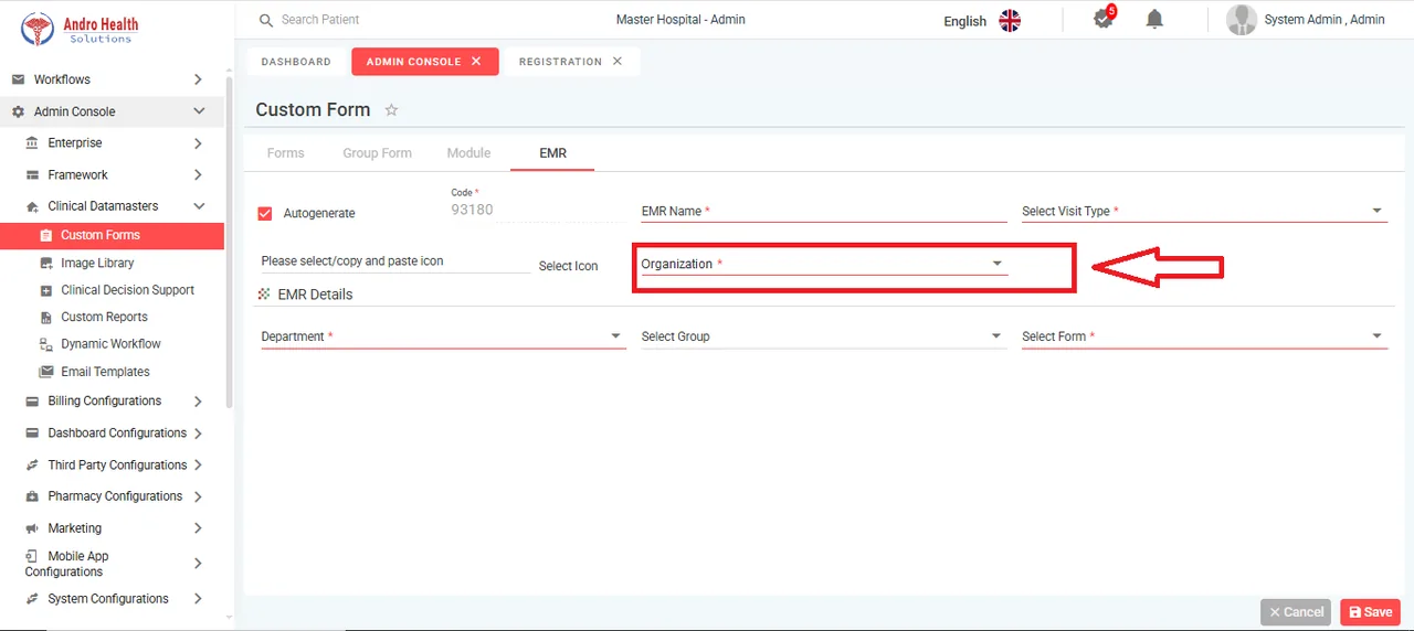 Associating organizations with EMR via the parent organization