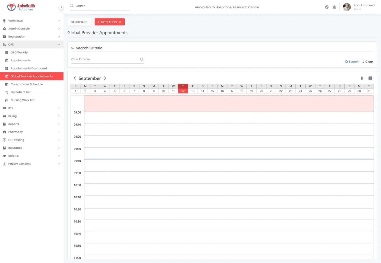 Provider calendar in the parent organization
